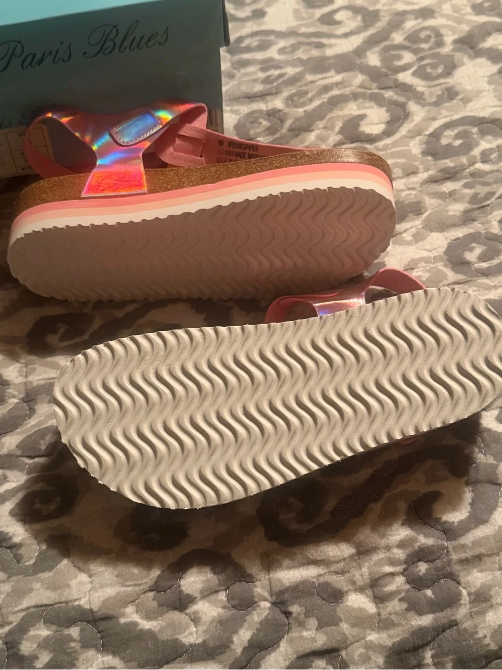 Paris Blues Girls' Pink Holographic T-Strap Platform Sandals